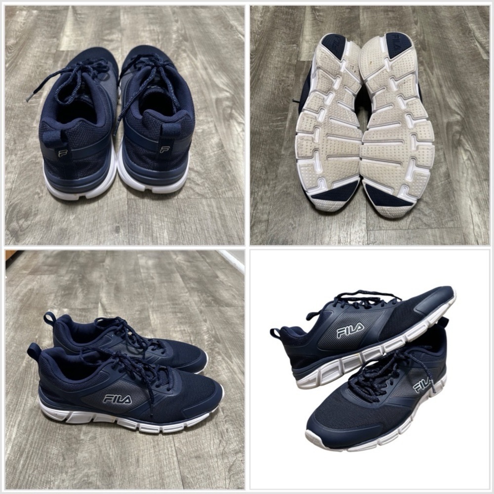 Men’s Fila Shoes 11 Memory Foam Tie Lace Closure Leather Rubber Sole Navy Blue